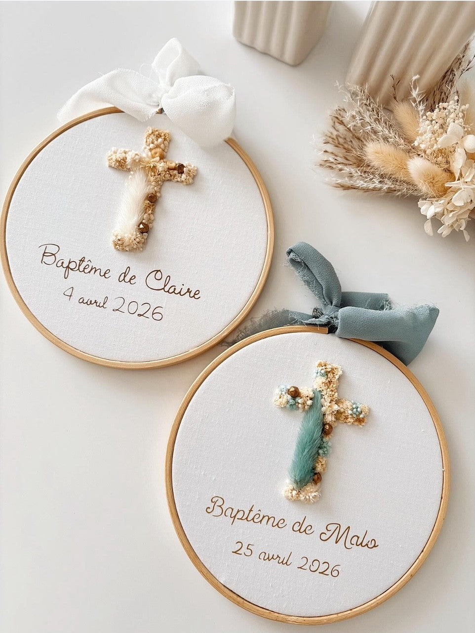 Tambourin Baptême fleuri