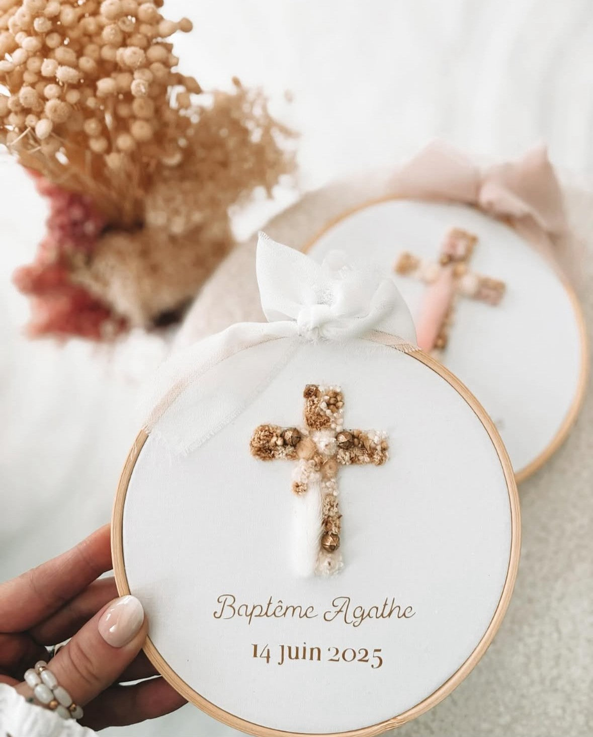 Tambourin Baptême fleuri
