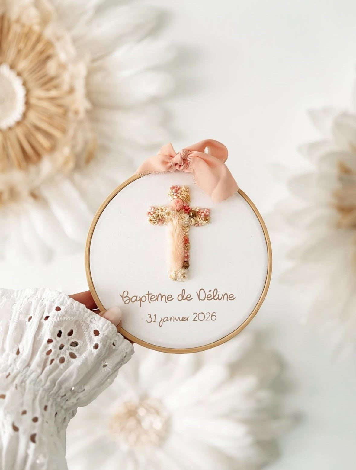 Tambourin Baptême fleuri
